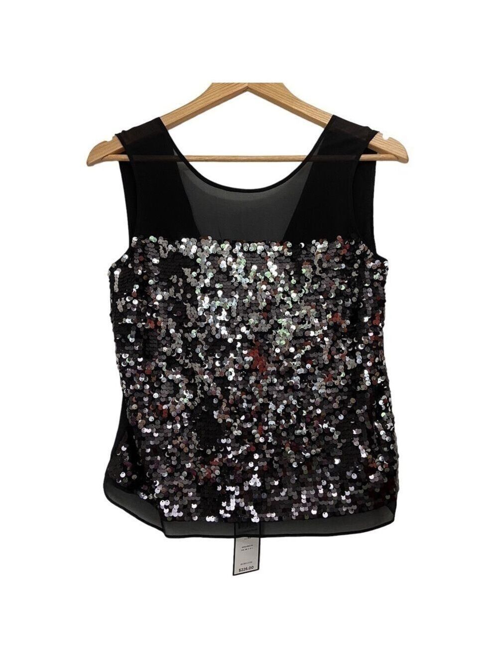 Bcbgmaxazria Jannie black silver sequins sleeveless chiffon crop tank top XS